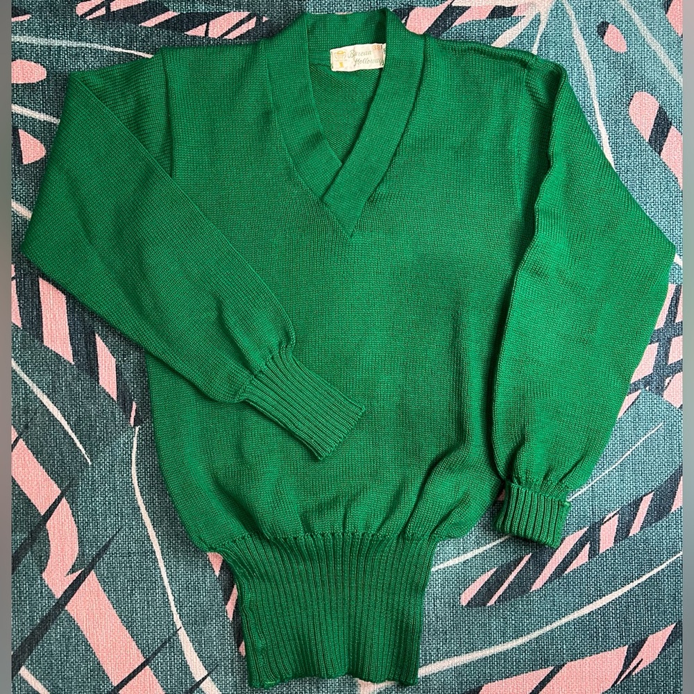 Vintage Burean Holloway Knit Vneck Varsity Cheer Long Sleeve Letterman Sweater